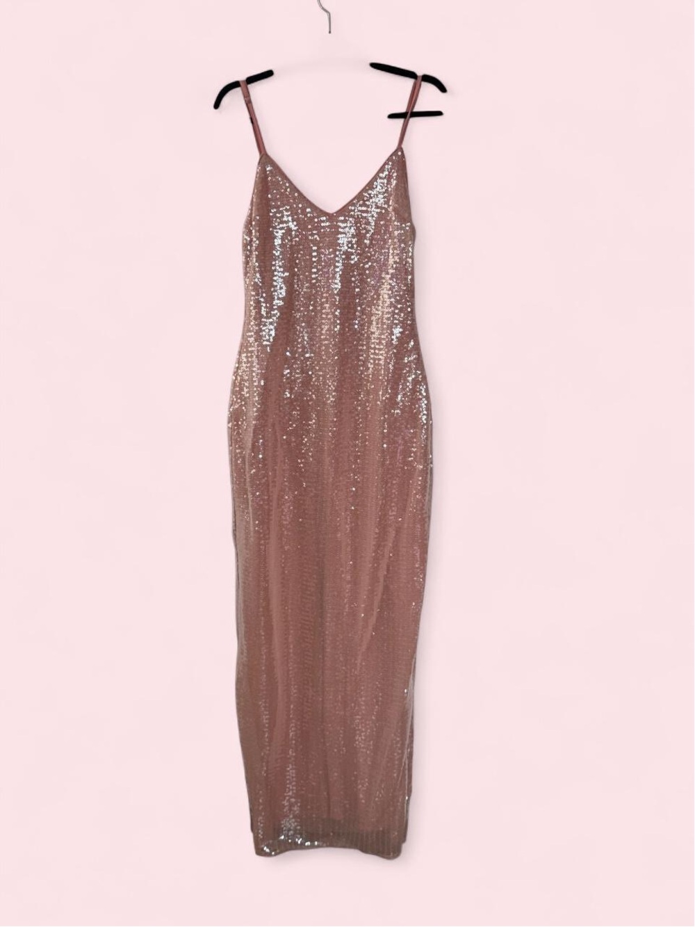 superdown Rose Gold Sequin Maxi Slip Dress